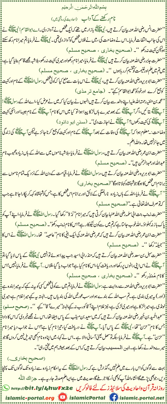 Naam rakhne ke adaab Hadith ki roshni mein | bachon ke islami naam aur sunnat ke اصول