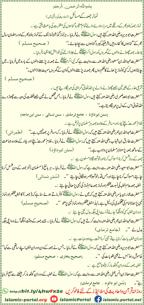 Juma ki namaz, khutba aur fazilat — Sahih Bukhari, Bukhari Sharif, Bokhari, Saheeh Muslim, Muslim Sharif aur Sunan Abu Dawud ki hadith ki roshni mein Juma ke masail aur sunnat.